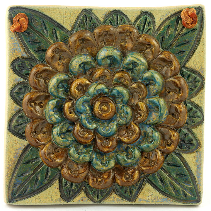 Heinz Preissler (1968) Quadratic Wall Plaque with Flower Motif 13 cm