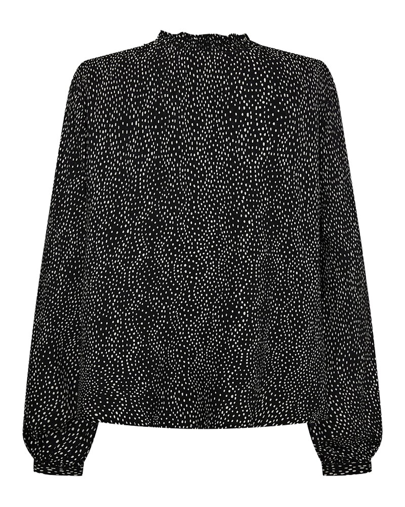 Blus Adney v-ringad prickig smock i kragen svart