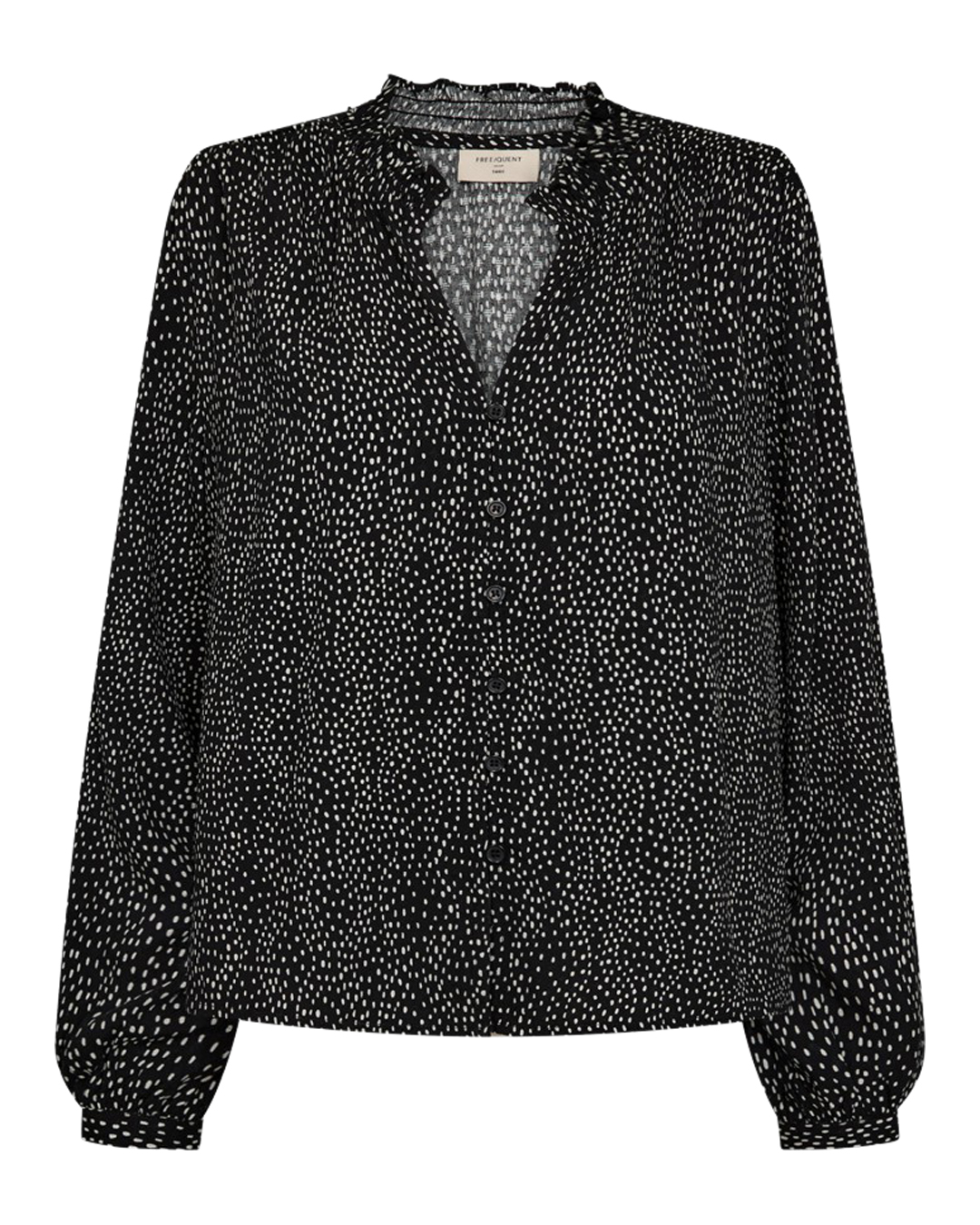 Blus Adney v-ringad prickig smock i kragen svart