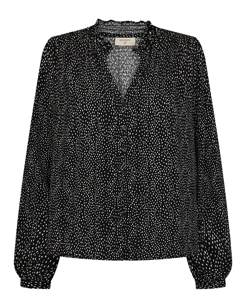 Blus Adney v-ringad prickig smock i kragen svart