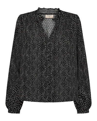 Blus Adney v-ringad prickig smock i kragen svart