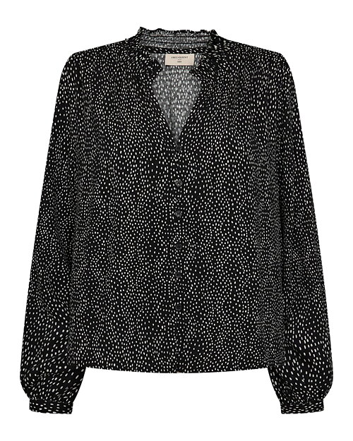 Blus Adney v-ringad prickig smock i kragen svart