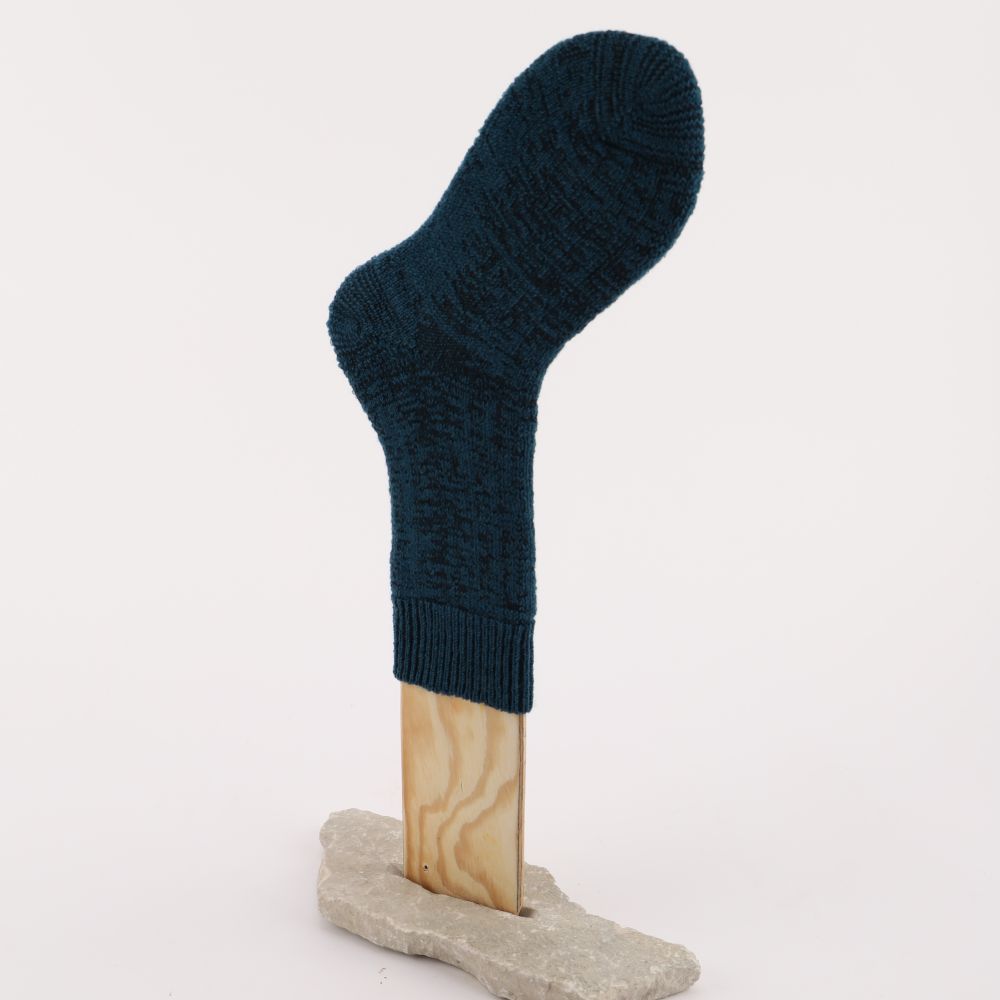 Petrolblå  frottéstickade merinoullsockar