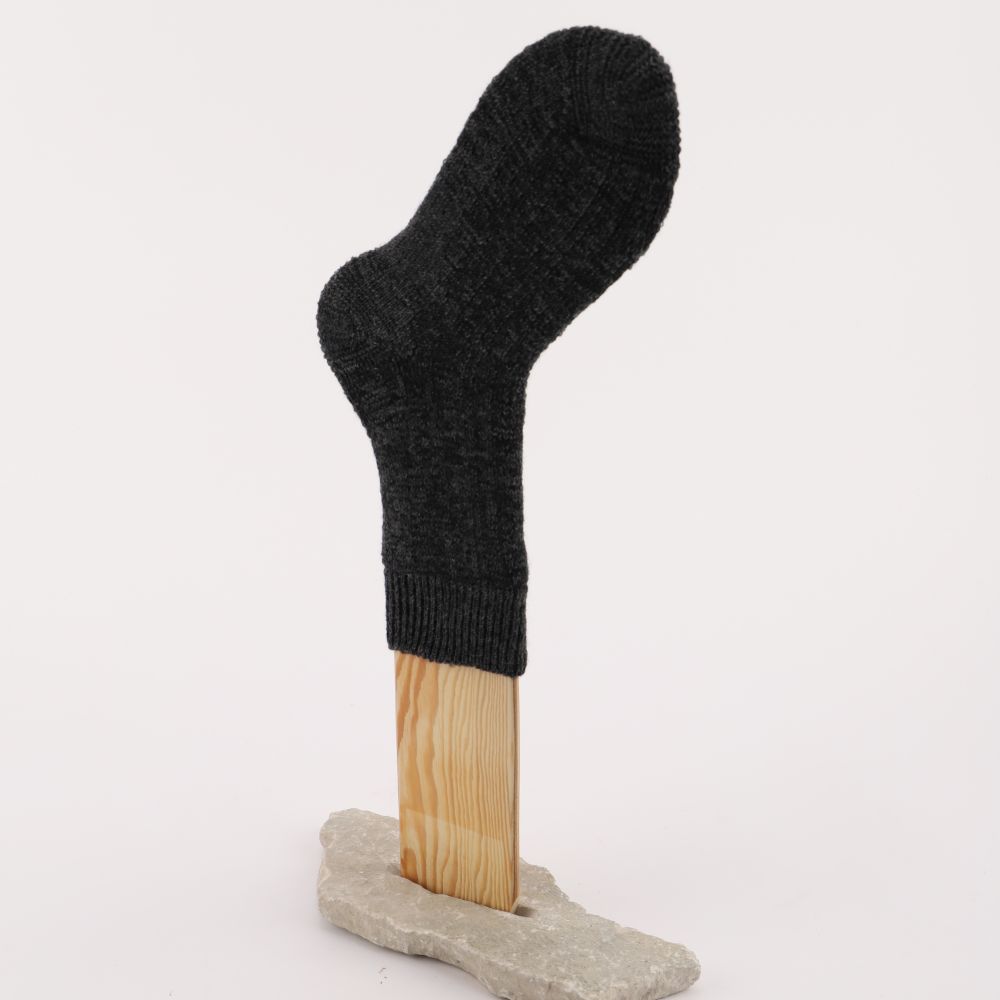 Grå frottéstickade merinoullsockar