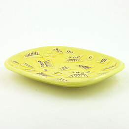 Gunnar Nylund (1950s) Yellow Dish with Plant Relief 24 cm