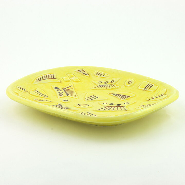 Gunnar Nylund (1950s) Yellow Dish with Plant Relief 24 cm
