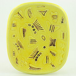 Gunnar Nylund (1950s) Yellow Dish with Plant Relief 24 cm