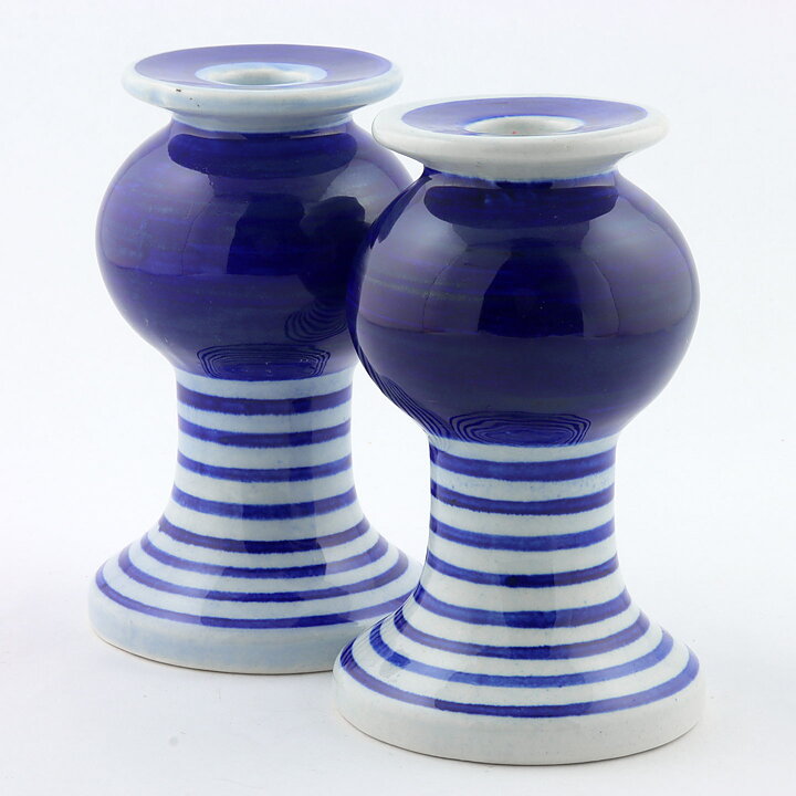 リサラーソン  青色の模様のキャンドルホルダー  2セット  14cm  1997年 〈早期生産〉