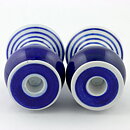 Lisa Larson (1997) Two Candleholders with Blue Decor 14 cm <Early Production>