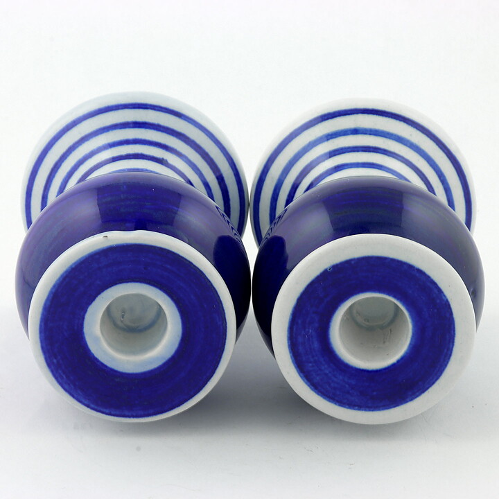 リサラーソン  青色の模様のキャンドルホルダー  2セット  14cm  1997年 〈早期生産〉