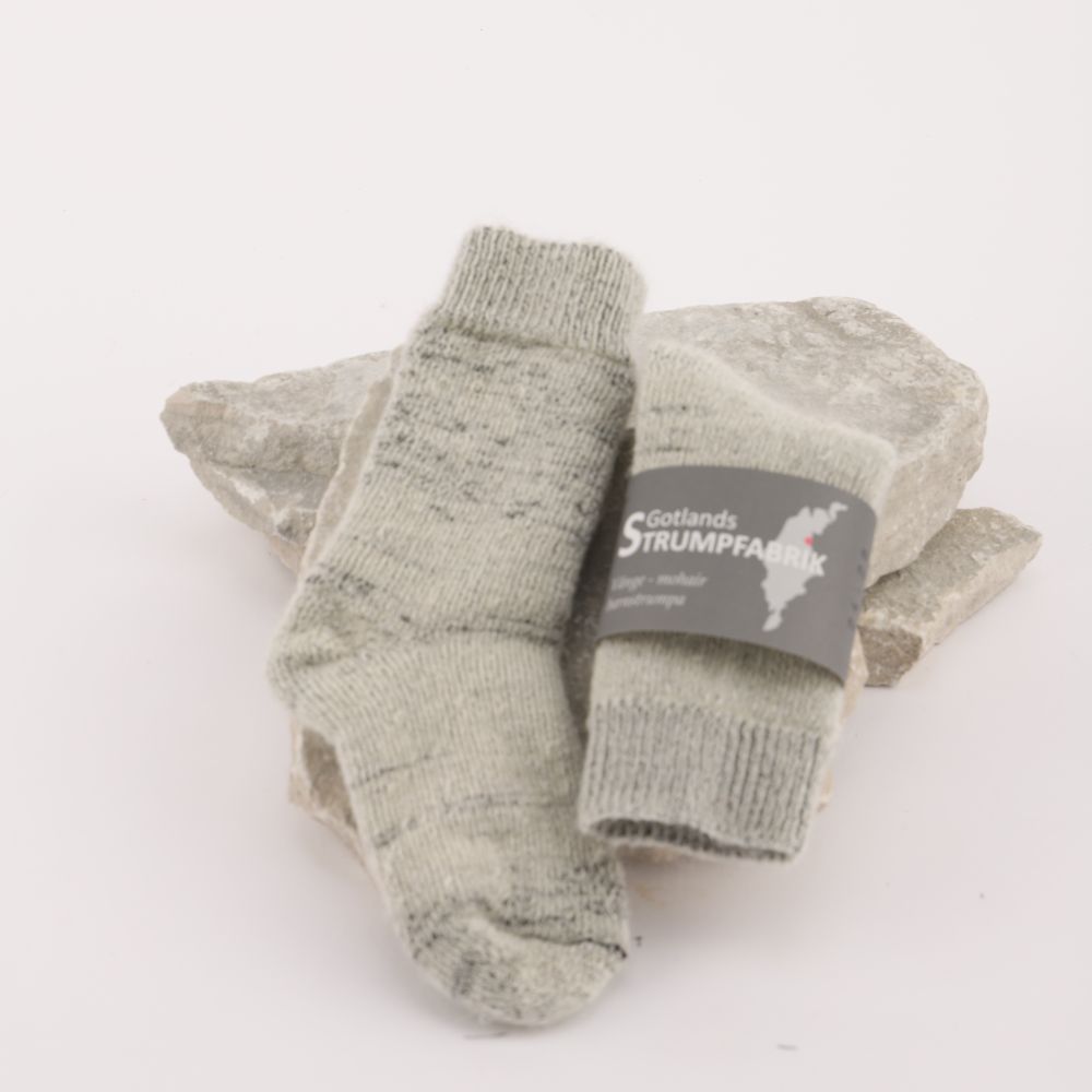 Barnsockar i frottéstickad mohair, ljusgrå