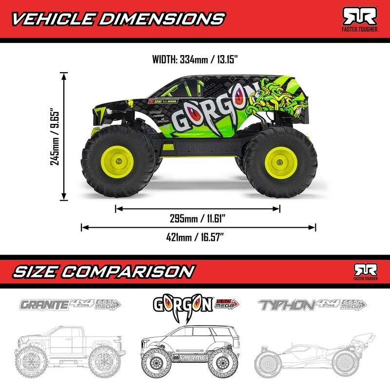 ARRMA1/10 GORGON 2WD RTR Brushed Monster Truck (Batt & Char Included), Gun Metal - 26