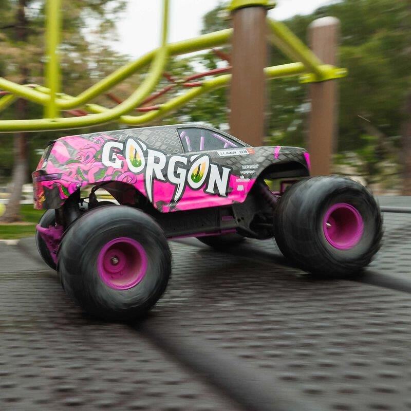 ARRMA 1/10 GORGON 2WD RTR Brushed Monster Truck (Batt & Char Included), Purple - 8