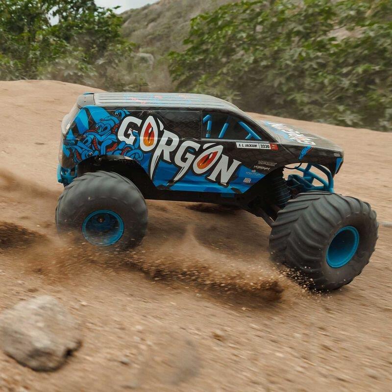 ARRMA 1/10 GORGON 2WD RTR Brushed Monster Truck (Batt & Char Included), Blue - 7