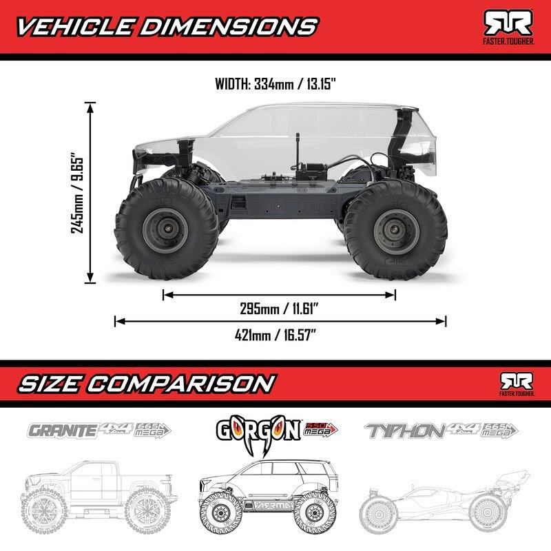 ARRMA 1/10 GORGON 2WD RTA Kit Brushed MonsterTruck (Batt & Char Included), Clear - 23