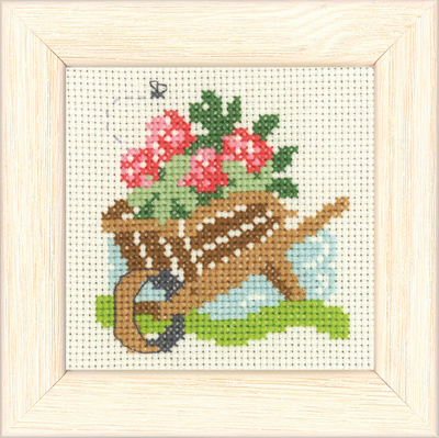 Korsstygn Mini-kit Skottkärra med Blommor