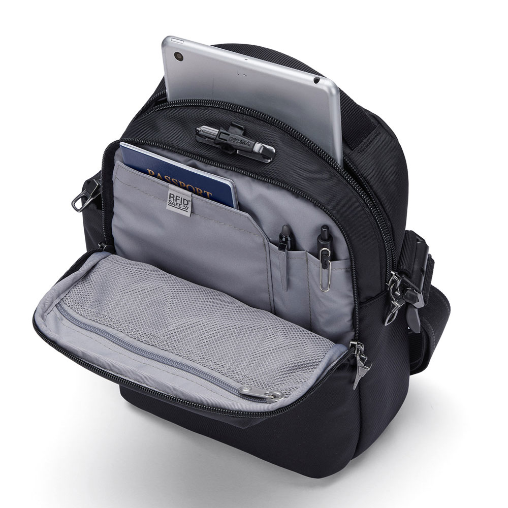 Stöldsäker axelremsväska - PACSAFE V Tour Crossbody Jet Black - 3