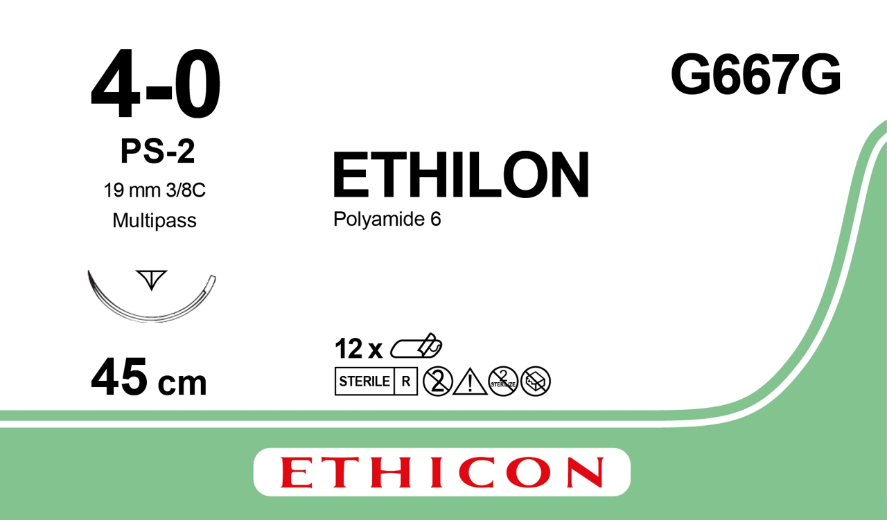 Ethilon suture 4-0, G667G, PS-2 19 mm, MP, 45 cm green