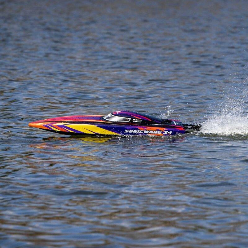 PROBOATSonicwake 24inch Self-Righting Brshlss Deep-V RTR (Batt & Char Incl), Red - 4