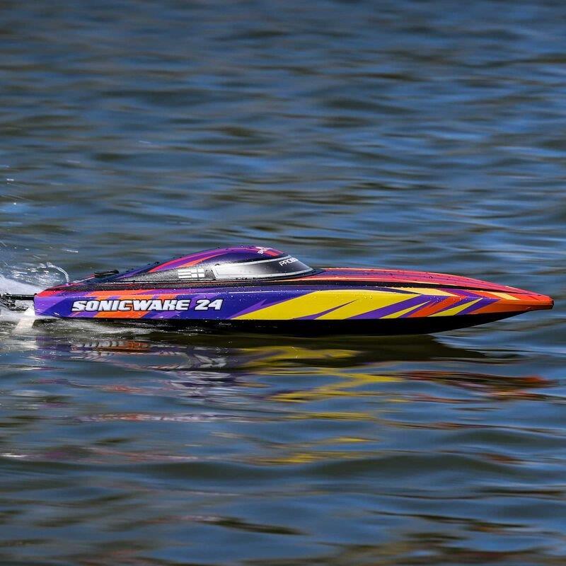 PROBOATSonicwake 24inch Self-Righting Brshlss Deep-V RTR (Batt & Char Incl), Red - 5