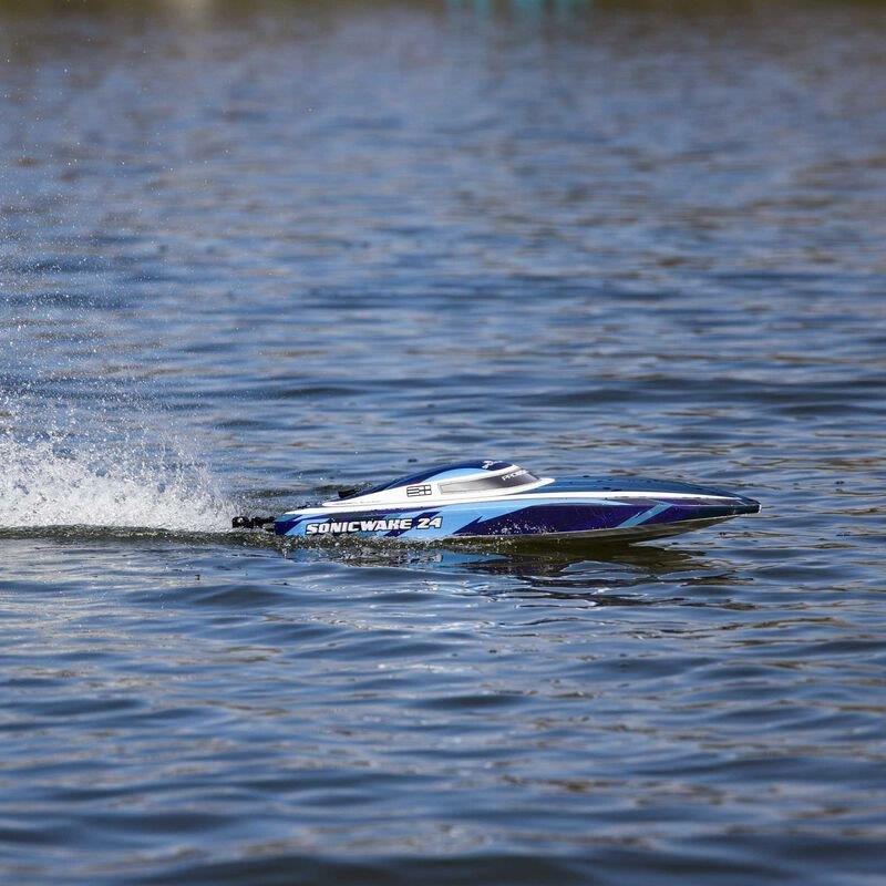 PROBOATSonicwake 24inch Self-Righting Brshlss Deep-V RTR (Batt & Char Inc), Blue - 8