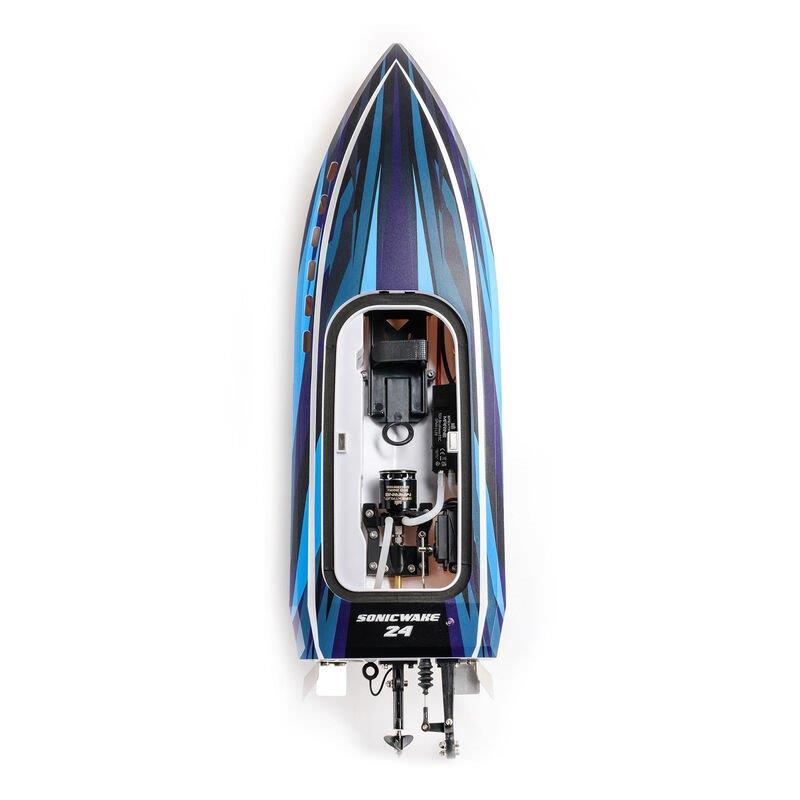 PROBOATSonicwake 24inch Self-Righting Brshlss Deep-V RTR (Batt & Char Inc), Blue - 10