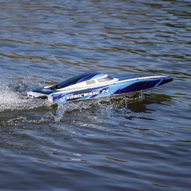PROBOATSonicwake 24inch Self-Righting Brshlss Deep-V RTR (Batt & Char Inc), Blue - 6