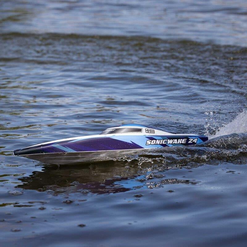 PROBOATSonicwake 24inch Self-Righting Brshlss Deep-V RTR (Batt & Char Inc), Blue - 4