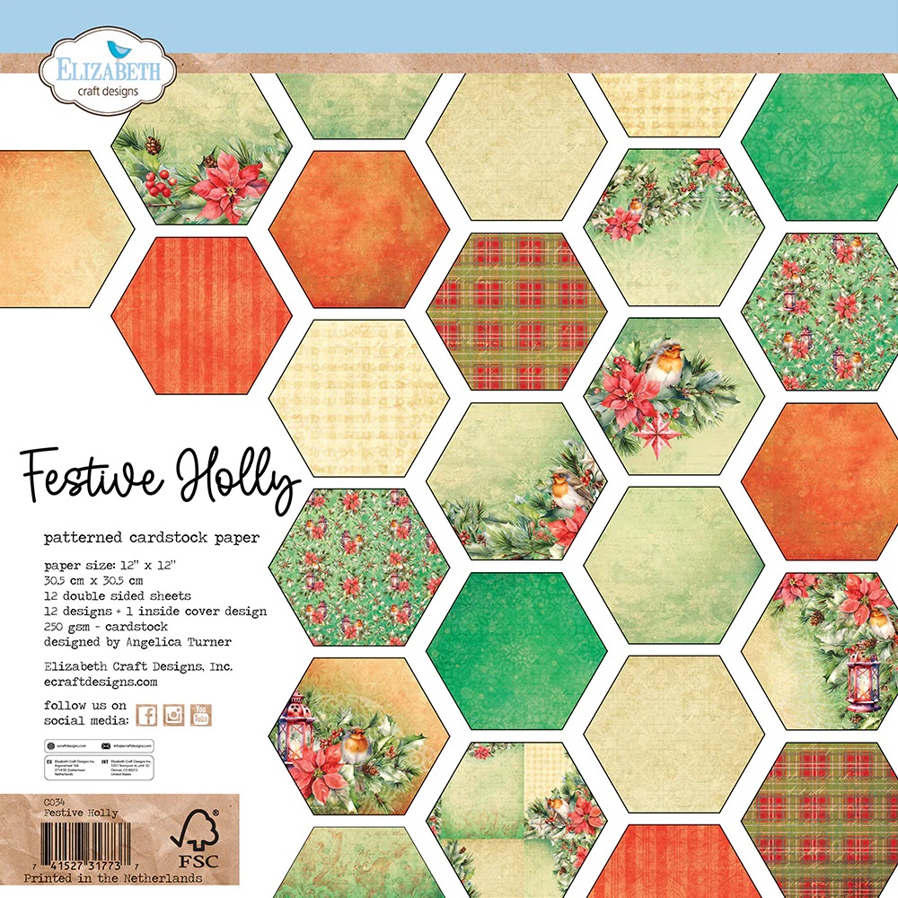 Elizabeth  -  Printed Cardstock -12x12 - Festive Holly