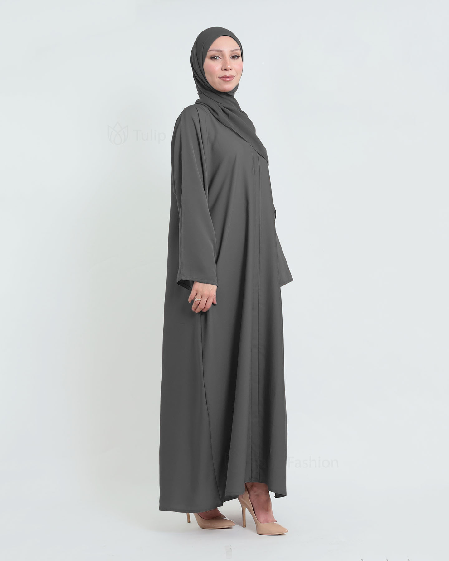 Abaya with matching Hijab - Gray - 2