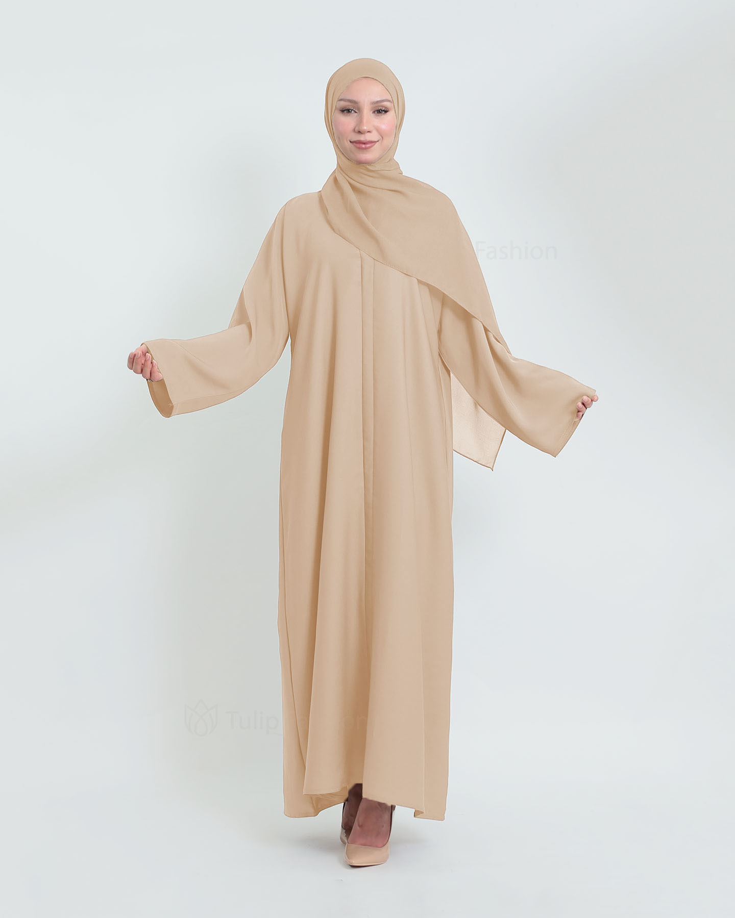 Abaya med matchande Hijab - Beige