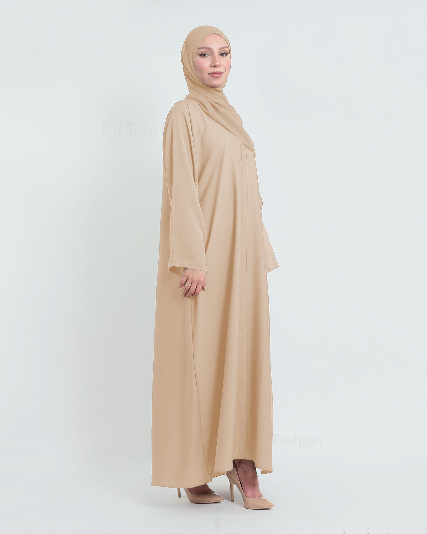 Abaya med matchande Hijab - Beige - 2
