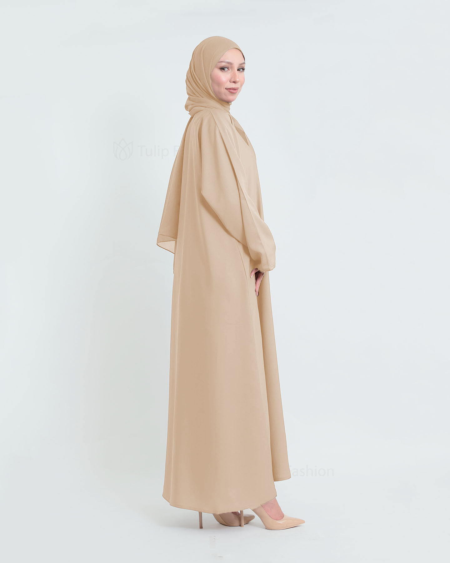 Abaya med matchande Hijab - Beige - 3