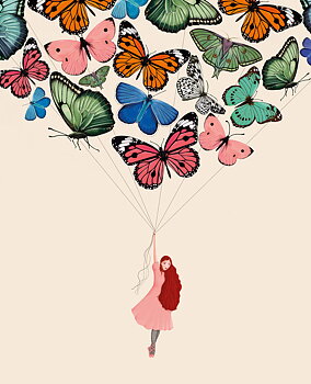 Agnes Woman & Flying Butterflies Card