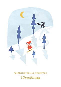 Elf Skiing Xmas Card