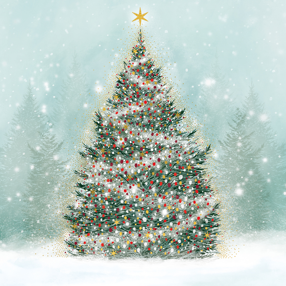 Magical Snowy Tree Lux Box 8 Cards & Envelopes