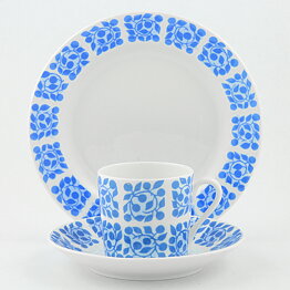 Stig Lindberg (Bladruta 1968) Coffee Cup with Saucer and Plate (1)