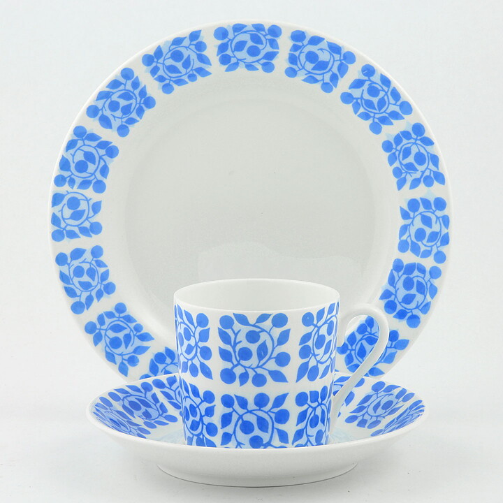Stig Lindberg (Bladruta 1968) Coffee Cup with Saucer and Plate (2)