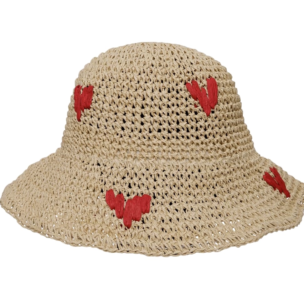 Maui  straw hat - red hearts