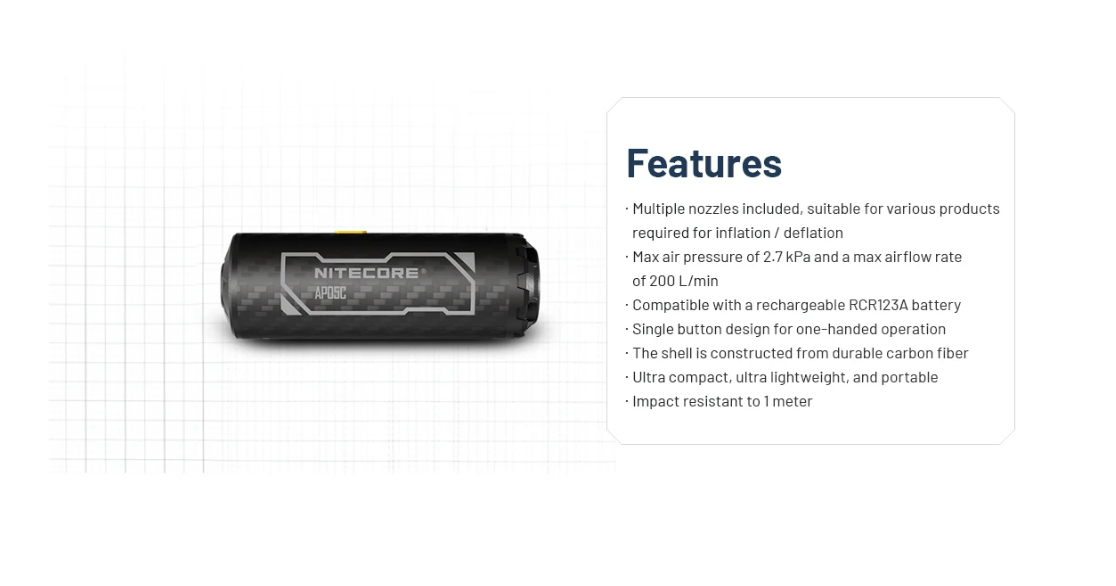 Nitecore AP05C air pump with battery - 9