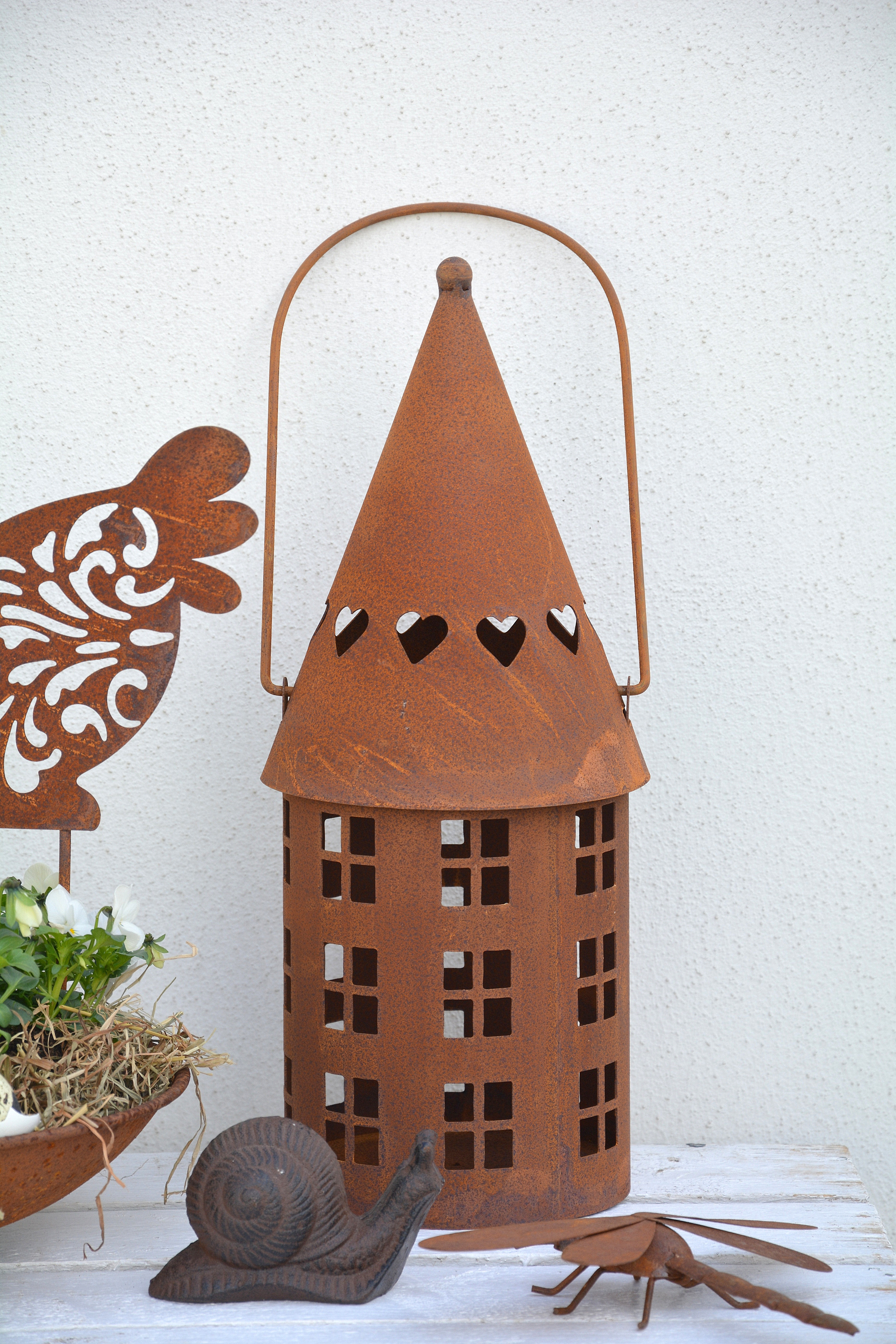 Marschallhållare hus med hjärta i rostig plåt 46 cm