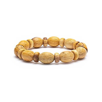  Palo Santo-elastiskt armband med oval och donut-formade pärlor,