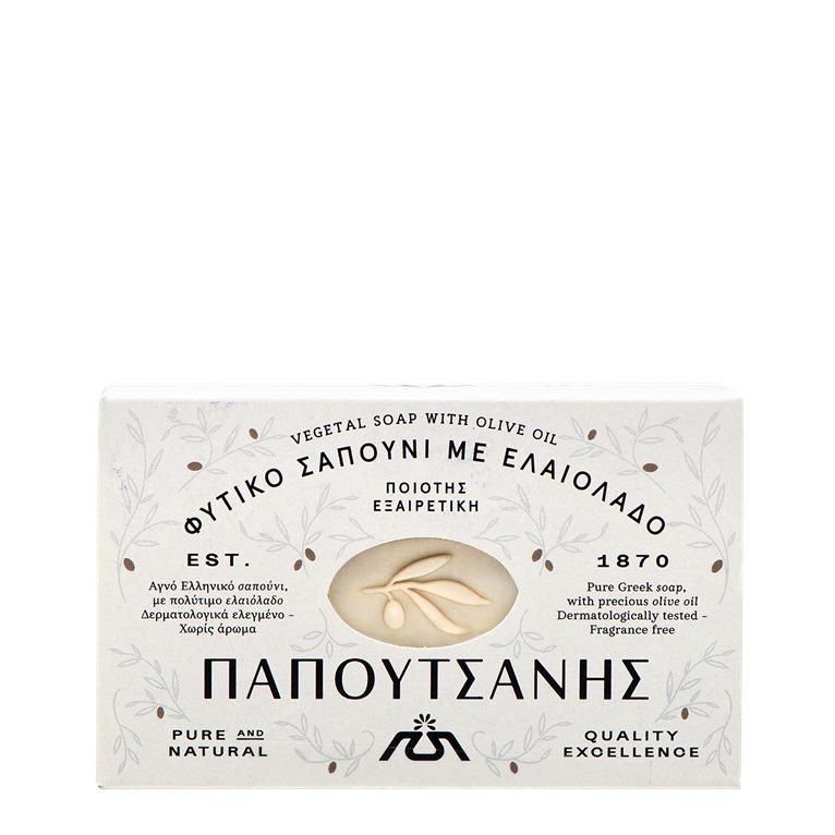 olive soap, Papoutsanis, traditional vegetable soap with olive oil white 125 g