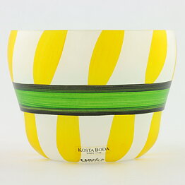 Ulrica Hydman Vallien (Ribbon 1998) White Bowl with Yellow/Green Decor 11/8 cm