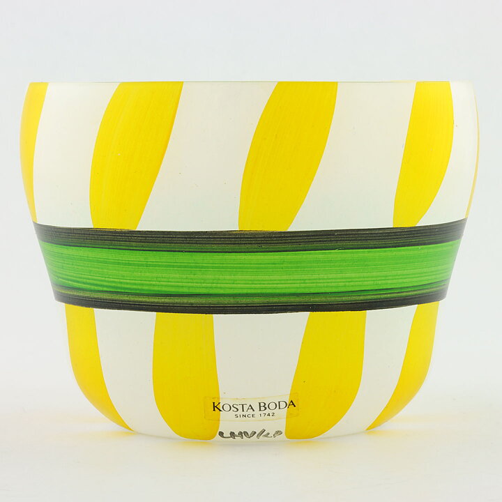 Ulrica Hydman Vallien (Ribbon 1998) White Bowl with Yellow/Green Decor 11/8 cm