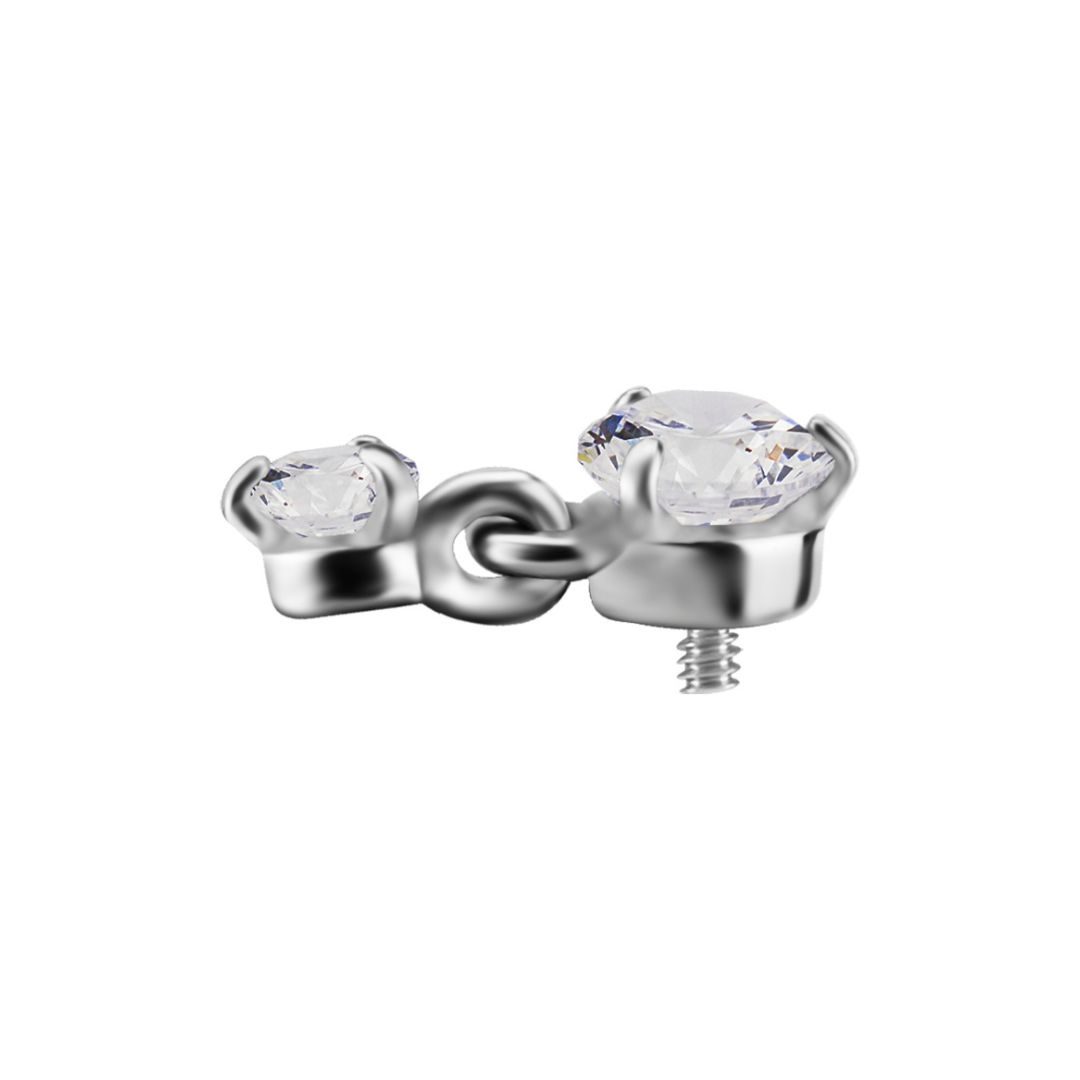 Top to internally threaded labret - double crystal - steel - 2