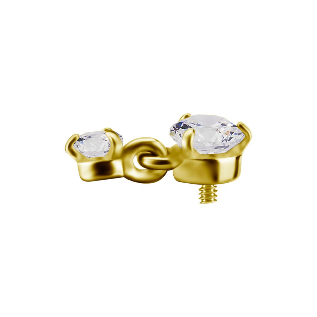 Top to internally threaded labret - double crystals - gold PVD - 2