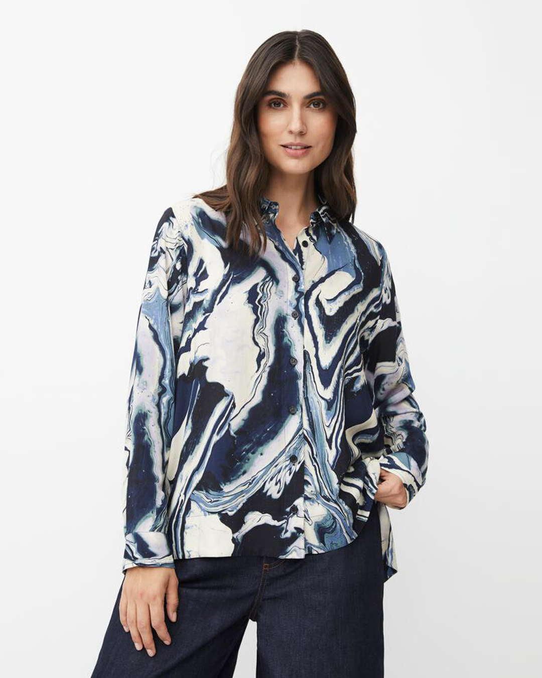 Blus Manja wisteria spräcklig blå