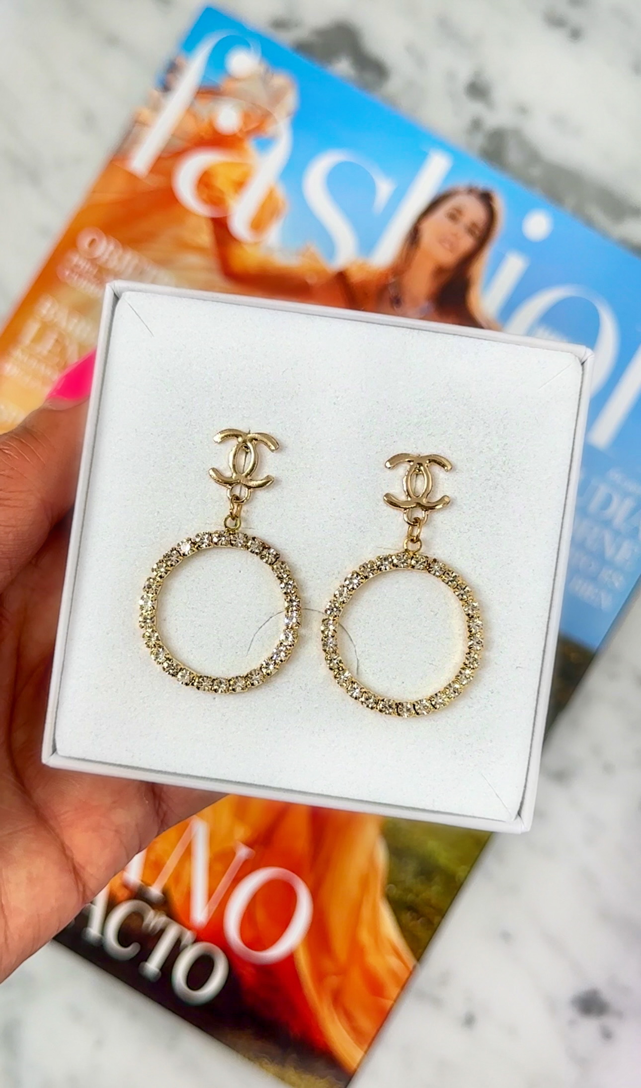 Earrings CC Designer Open Frame Gold
