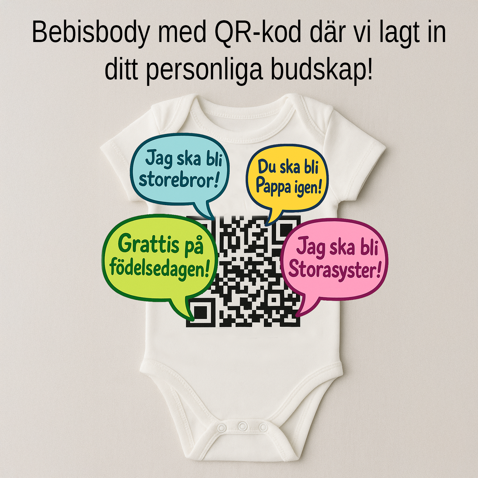 Bebisbody med QR-kod med Ditt personliga budskap